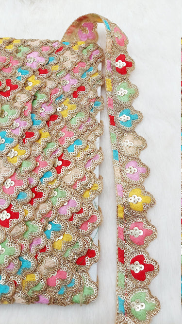 Scallop Sequin Floral Border, Fringe Lace Trim, Sari Trimming